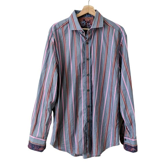 Robert Graham Mens Button Down Shirt Front Striped Purple Blue Pink Artsy XL - Picture 1 of 7